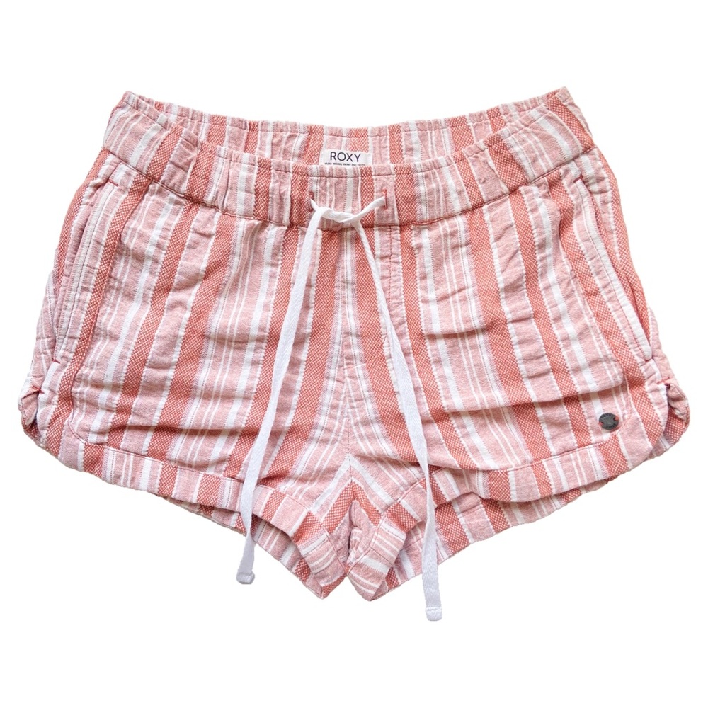Roxy Shorts Women’s XS Pink + White Stripe Elastic Waistband Bottoms w/ Pockets